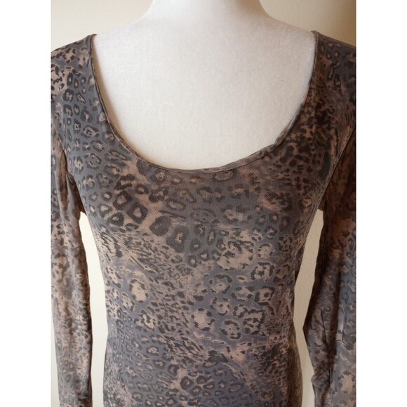 Pure Rebel Women's Shirt Lg. Beige Leopard Pattern Round Neck Long Sleeve Tee - Picture 2 of 9